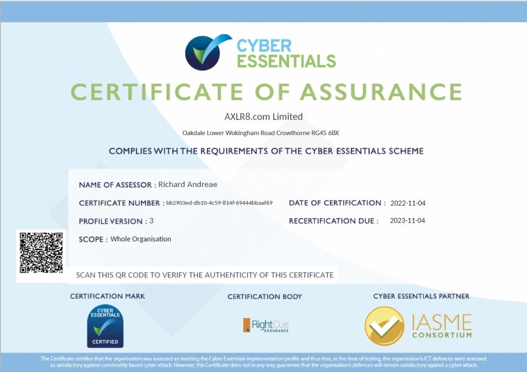 AXLR8 Cyber Essentials 2022-3