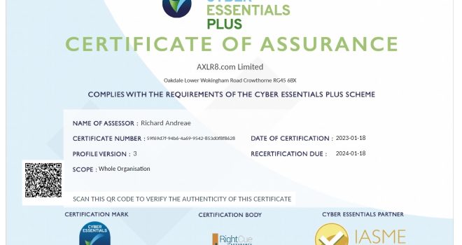 AXLR8 Cyber Essentials Plus 2024-2025