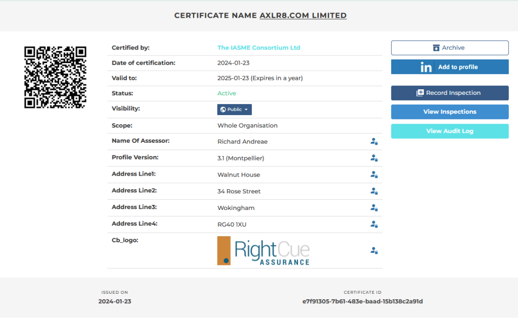 IASME confirm AXLR8 have passed CE+ for 2024/5 